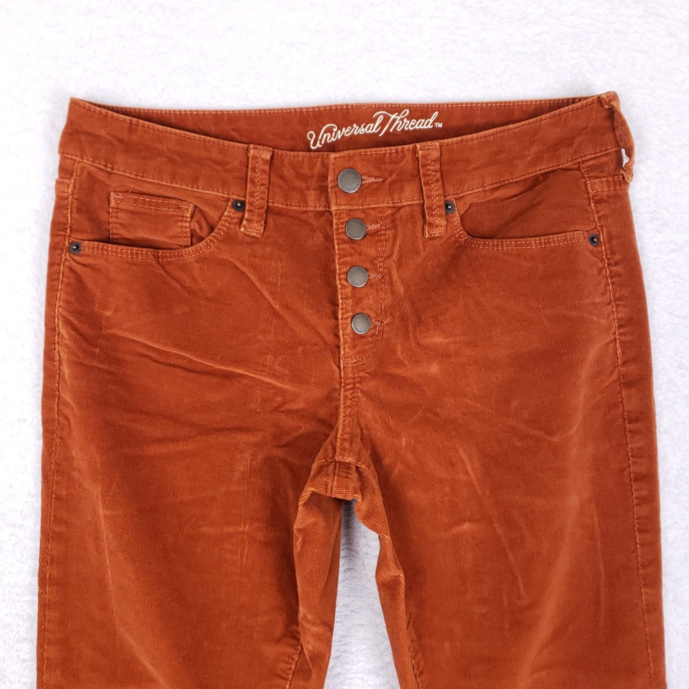 Universal Thread Corduroy Pants Womens 6 28R Skinny Button Fly Rust Orange Fall - Picture 2 of 11